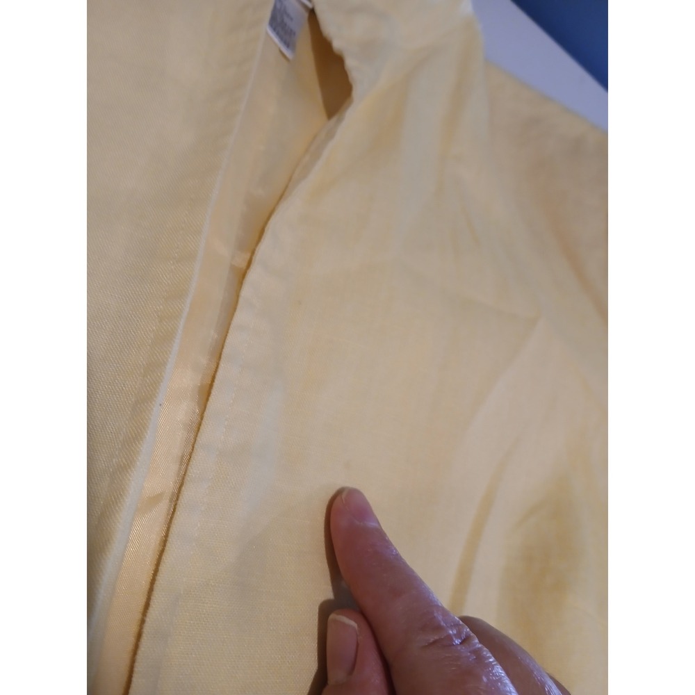 Linen Yellow Open Duster Jacket Mandarin Collar Long Sleeve Side Slit Blazer - Picture 7 of 14